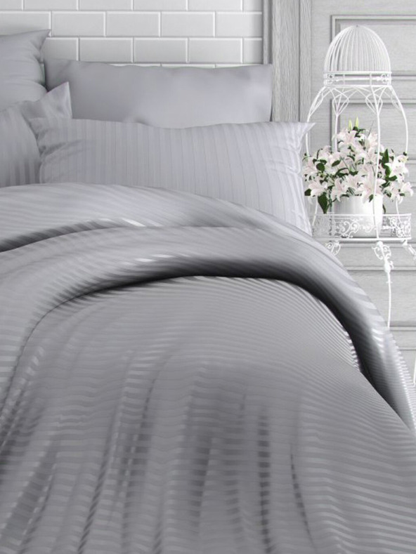 Kvalitex Szatén hosszabbított csíkos ágynemű 140x220, 70x90 cm VILÁGOSSZÜRKE